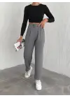 Örme Krep Pantolon Çift Düğmeli