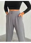 Örme Krep Pantolon Çift Düğmeli