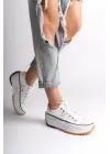 Parıs Bağcıklı Ortopedik Taban Kadın Sneaker Spor Ayakkabı  Bt - Beyaz