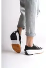 Parıs Bağcıklı Ortopedik Taban Kadın Sneaker Spor Ayakkabı  Bt - Siyah