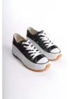 Parıs Bağcıklı Ortopedik Taban Kadın Sneaker Spor Ayakkabı  Bt - Siyah