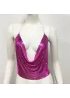 Parlak Fuşya Crop & Bluz Kolsuz Kayık Yaka Zırh Büstiyer