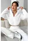 Peluş Ceket Kapşonlu Beyaz