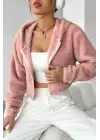 Peluş Ceket Kapşonlu Pudra