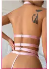 Pembe Dantelli Kalp Detaylı Zincirli Seksi İç Giyim Seti