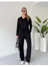 Polo Yaka Alt Üst Kollu Modal Takım Siyah Pt