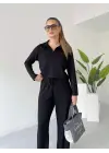 Polo Yaka Alt Üst Kollu Modal Takım Siyah Pt