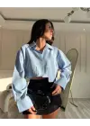Poplin Crop Gömlek Mavi S3060