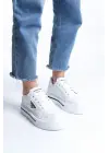 Prag Bağcıklı Ortopedik Taban Desenli Kadın Sneaker Spor Ayakkabı  Bt - Beyaz