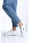 Prag Bağcıklı Ortopedik Taban Desenli Kadın Sneaker Spor Ayakkabı  Bt - Beyaz