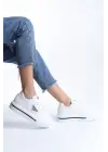 Prag Bağcıklı Ortopedik Taban Desenli Kadın Sneaker Spor Ayakkabı  Bt - Beyaz