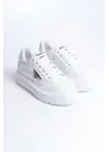 Prag Bağcıklı Ortopedik Taban Desenli Kadın Sneaker Spor Ayakkabı  Bt - Beyaz