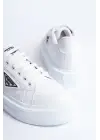Prag Bağcıklı Ortopedik Taban Desenli Kadın Sneaker Spor Ayakkabı  Bt - Beyaz