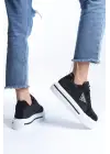 Prag Bağcıklı Ortopedik Taban Desenli Kadın Sneaker Spor Ayakkabı  Bt - Siyah