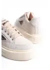 Prag Bağcıklı Ortopedik Taban Desenli Kadın Sneaker Spor Ayakkabı  Kt - Krem
