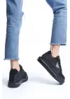 Prag Bağcıklı Ortopedik Taban Desenli Kadın Sneaker Spor Ayakkabı  St - Siyah