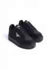 Prag Bağcıklı Ortopedik Taban Desenli Kadın Sneaker Spor Ayakkabı  St - Siyah