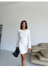 Prenses Kol Esnek Kumaş Elbise Beyaz F2334