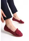 Bordo Süet Püsküllü Günlük Kadın Babet