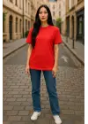 Regular Kalıp Kadın - Erkek Unisex Basic Tişört Kırmızı