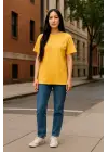 Regular Kalıp Kadın - Erkek Unisex Basic Tişört Sarı