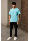 Regular Kalıp Kadın - Erkek Unisex Basic Tişört Turkuaz
