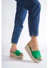Reına Dolgu Topuklu Ortopedik Taban Hasır Görünümlü Kadın Terlik Kt - Yeşil