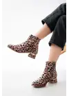 Leopar Topuklu Fermuarlı Günlük Kadın Bot