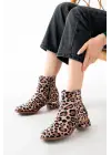 Leopar Topuklu Fermuarlı Günlük Kadın Bot