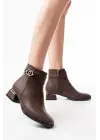 Kahverengi Toka Aksesuarlı Topuklu Fermuarlı Günlük Kadın Bot