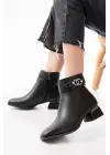 Siyah Toka Aksesuarlı Topuklu Fermuarlı Günlük Kadın Bot