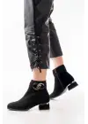Siyah Süet Toka Aksesuarlı Topuklu Fermuarlı Günlük Kadın Bot