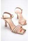 Rose Gold Taşlı İnce Topuklu Abiye Sandalet TR20MY15G