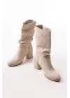 Bej Topuklu Körüklü Günlük Kadın Bot