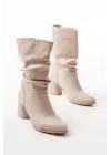 Bej Topuklu Körüklü Günlük Kadın Bot