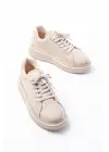 Rs-2435 Bej Roze Bağcıklı Dikişli Günlük Spor Ayakkabı