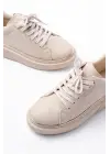 Rs-2435 Bej Roze Bağcıklı Dikişli Günlük Spor Ayakkabı