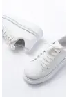 Rs-2435 Beyaz Gümüş Bağcıklı Dikişli Günlük Spor Ayakkabı