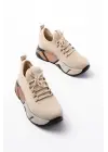 Rs-400  Bej Bağcıklı Fileli Renkli Taban Günlük Kadın Spor