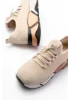 Rs-400  Bej Bağcıklı Fileli Renkli Taban Günlük Kadın Spor