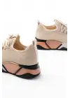 Rs-400  Bej Bağcıklı Fileli Renkli Taban Günlük Kadın Spor