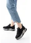 Rs-400  Siyah Bağcıklı Fileli Platin Taban Günlük Kadın Spor