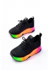 Rs-400  Siyah Bağcıklı Fileli Renkli Taban Günlük Kadın Spor
