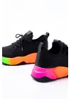 Rs-400  Siyah Bağcıklı Fileli Renkli Taban Günlük Kadın Spor