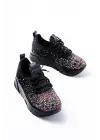 Rs-403 Siyah Bağcıklı Fileli Multi Taşlı Günlük Kadın Spor