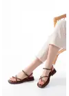 S-101 Taba Parmak Arası Taş Detaylı Günlük Kadın Sandalet