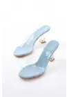 S-619 Bebe Mavi Rugan Şeffaf Bantlı Şeffaf Topuklu Yuvarlak Burunlu Kadın Terlik