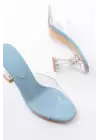 S-619 Bebe Mavi Rugan Şeffaf Bantlı Şeffaf Topuklu Yuvarlak Burunlu Kadın Terlik