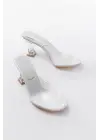 S-619 Beyaz Rugan Şeffaf Bantlı Şeffaf Topuklu Yuvarlak Burunlu Kadın Terlik