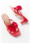 S-622 Kırmızı Orkide Detaylı İnce Topuklu Kadın Terlik